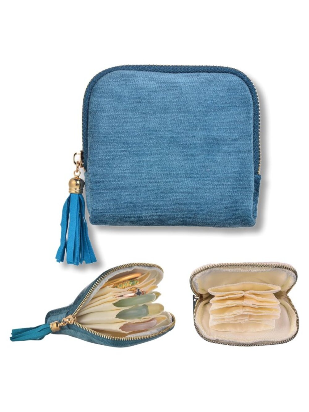 Small Travel Jewelry Organizer Case Velvet Pouch Tangle-Free